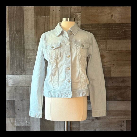 Artisan NY cropped jean jacket medium pastel pinstripe denim coastal preppy - Picture 1 of 11